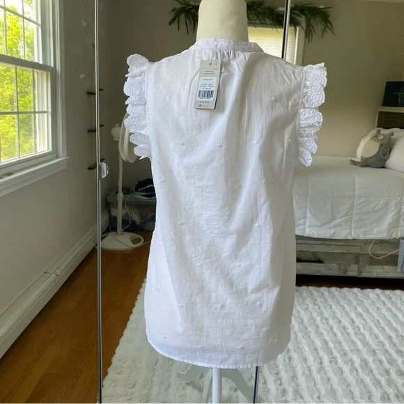 Boden Sleeveless Embroidered Shirt White Ruffle Button Down Cotton US 8 NWT - Picture 8 of 9